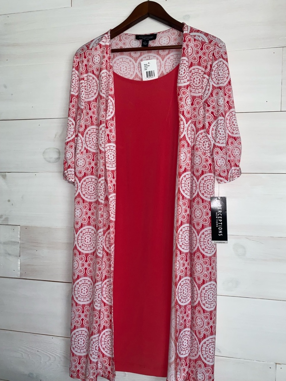 Perceptions New York Dress Set - Coral & White Geometric Pattern Woman’s Large